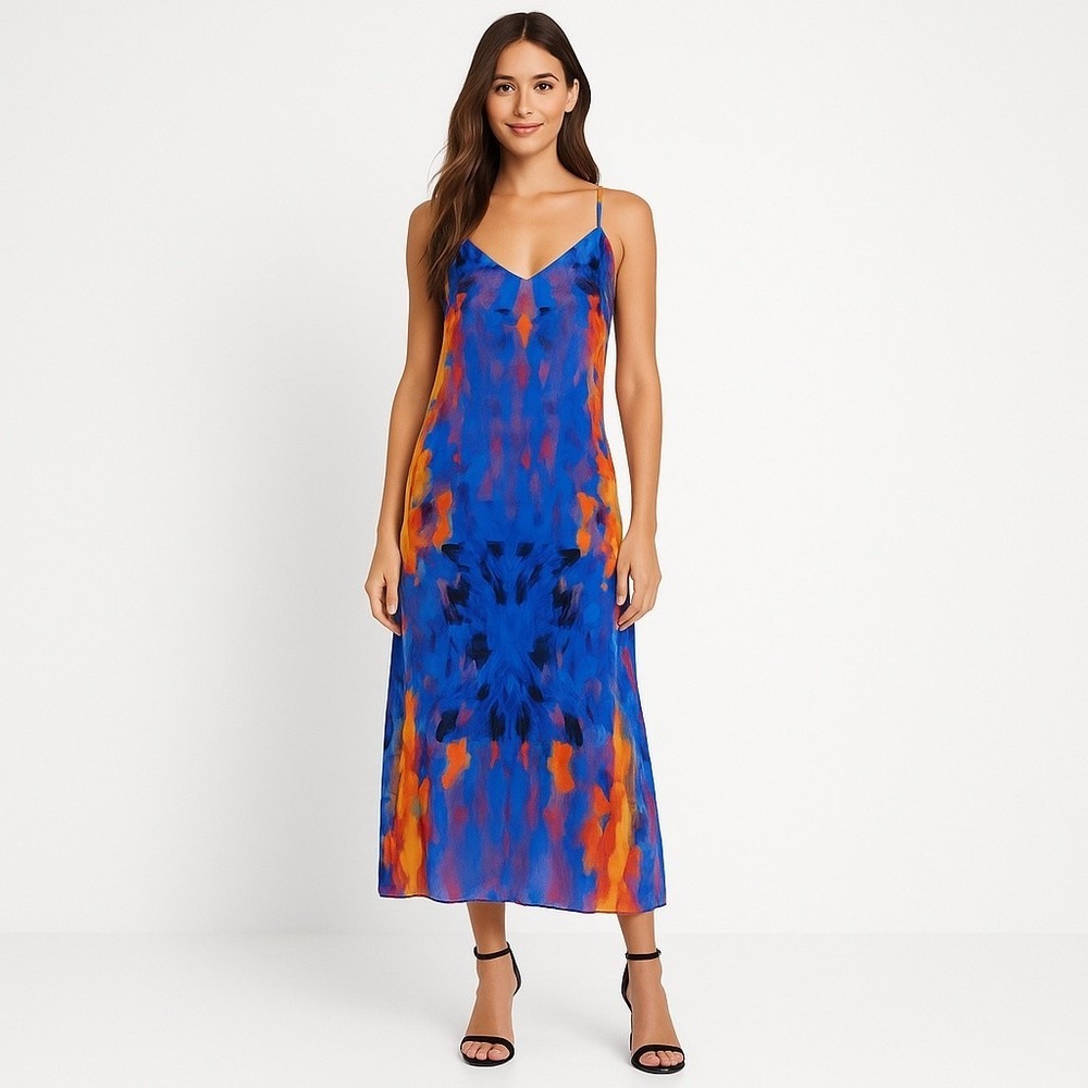 NWT Lulus Dress Womens XS Maxi Slip Tank LD20334 Abstract Chic‎ Art Colorful